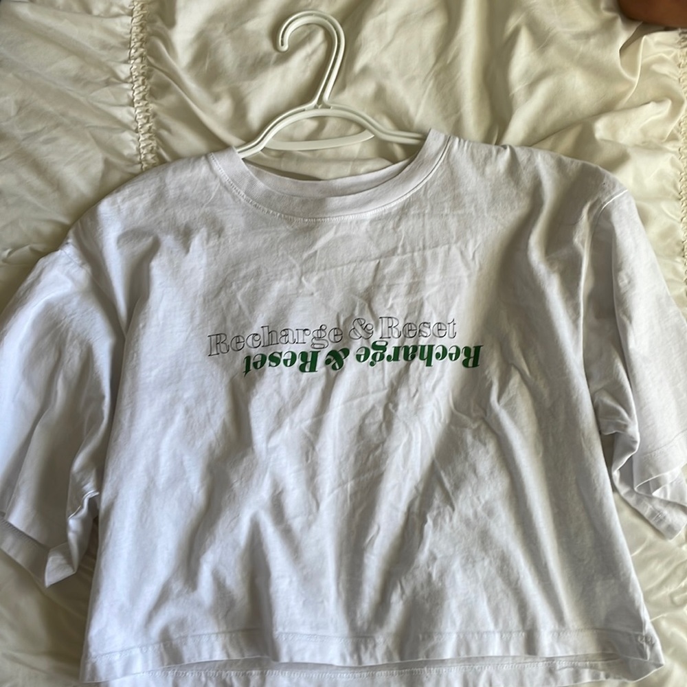 White graphic crop top